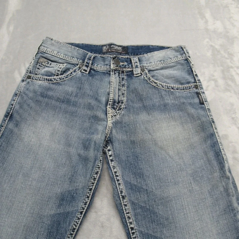Silver Baggy Jeans Mens 34x26 Gordie Relaxed Faux Selvedge Fade Whisker Wide Leg